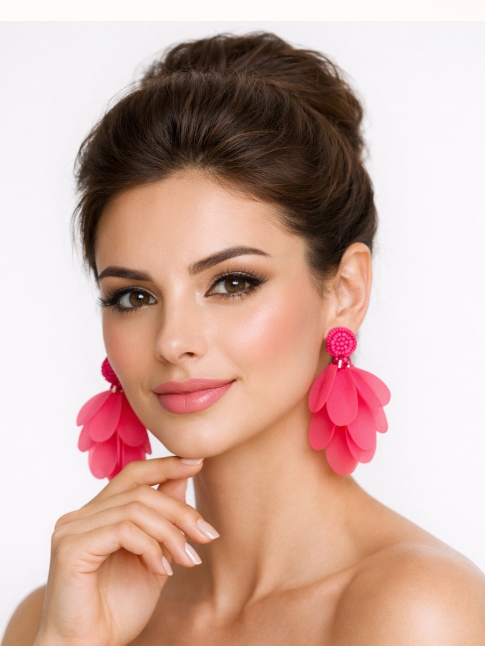 Hot Pink Floral Statement Earrings - Minimalist Petal Earrings Glam Coquette